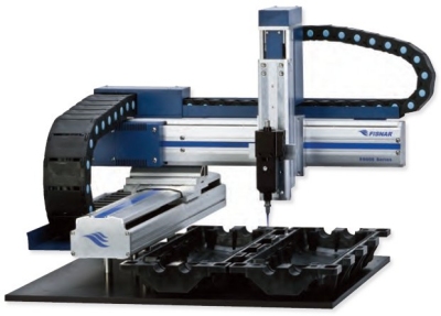 Fisnar gantry dispensing robot works over conveyors