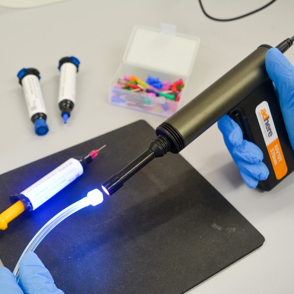 LED UV adhesive evaluation kit for medical device assembly